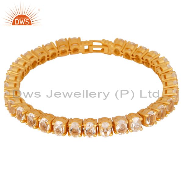 Oxidized sterling silver crystal quartz gemstone tennis bracelet for womens