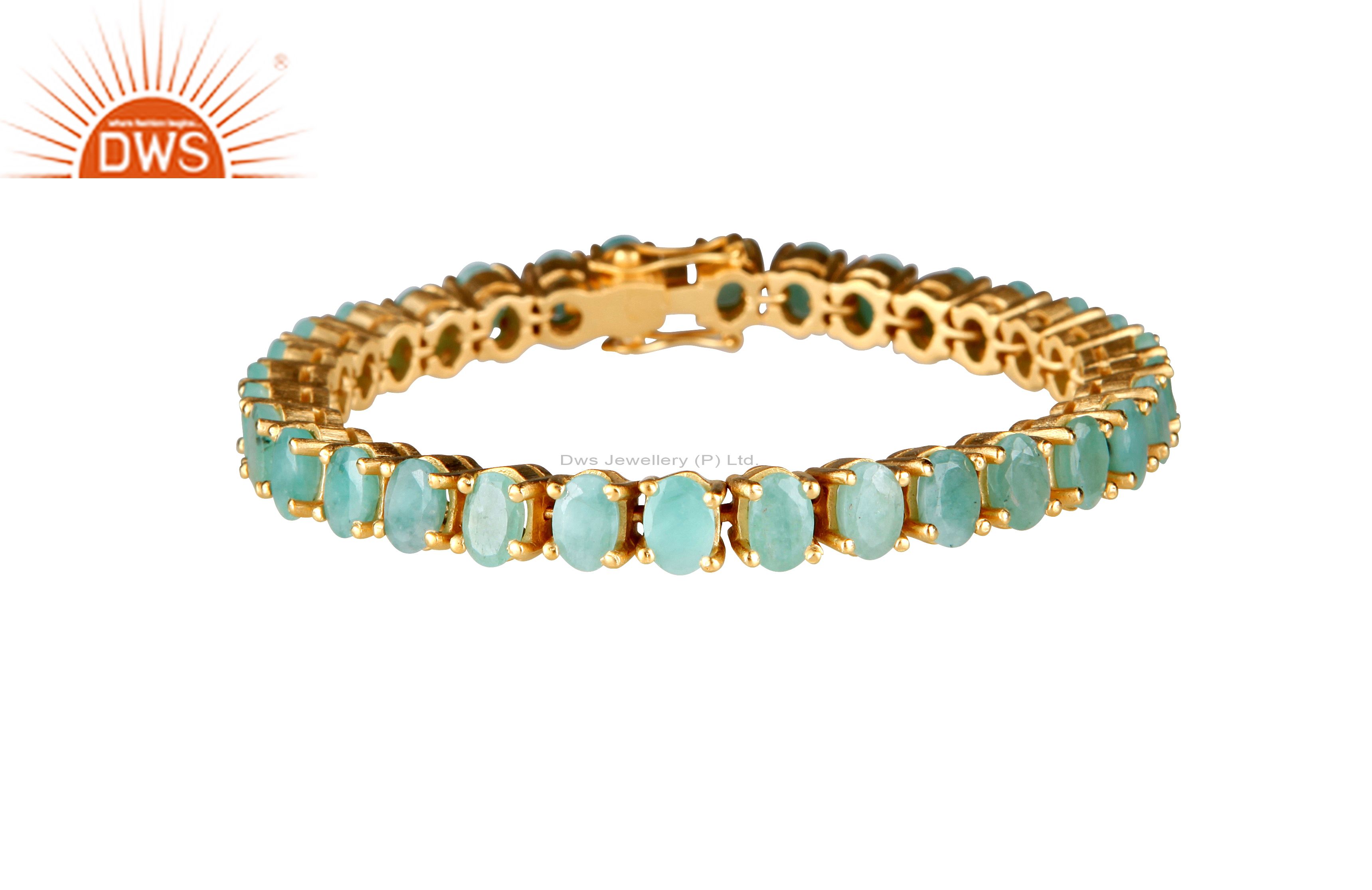 18k rose gold plated sterling silver emerald gemstone tennis bracelet