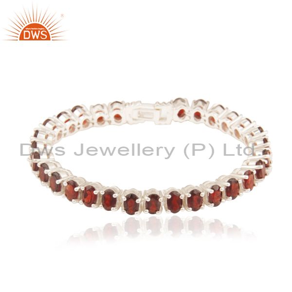 Natural garnet gemstone 925 sterling silver single strand bracelet wholesale