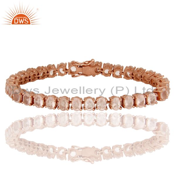 18k rose gold plated sterling silver rose chalcedony gemstone tennis bracelet