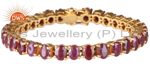 18k yellow gold plated sterling silver ruby gemstone cluster bracelet
