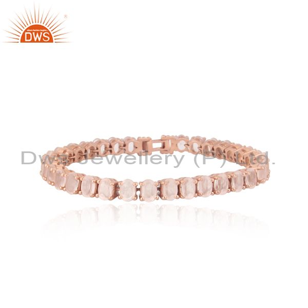 18k rose gold plated sterling silver rose quartz gemstone womens tennis bracelet