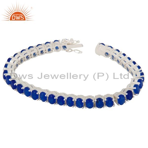 Handmade sterling silver blue aventurine gemstone tennis bracelet jewelry