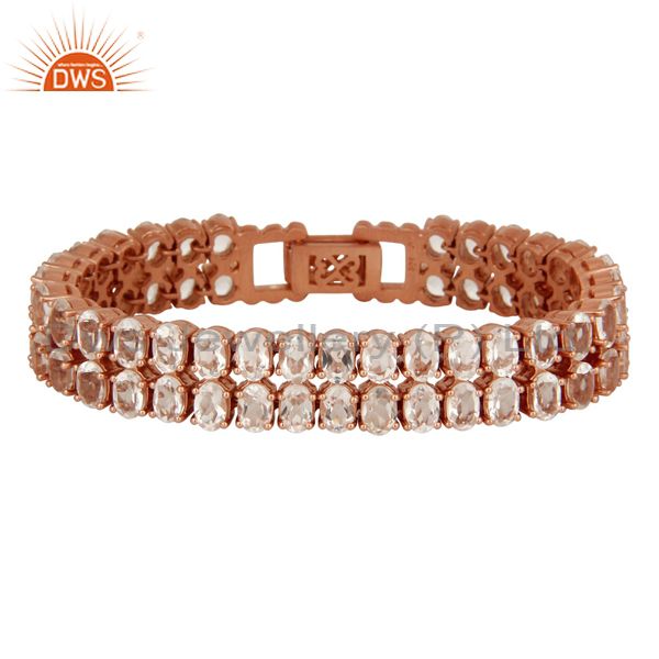 18k rose gold plated sterling silver crystal quartz gemstone tennis bracelet
