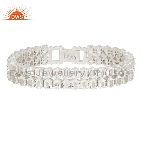 925 solid sterling silver crystal quartz gemstone tennis bracelet