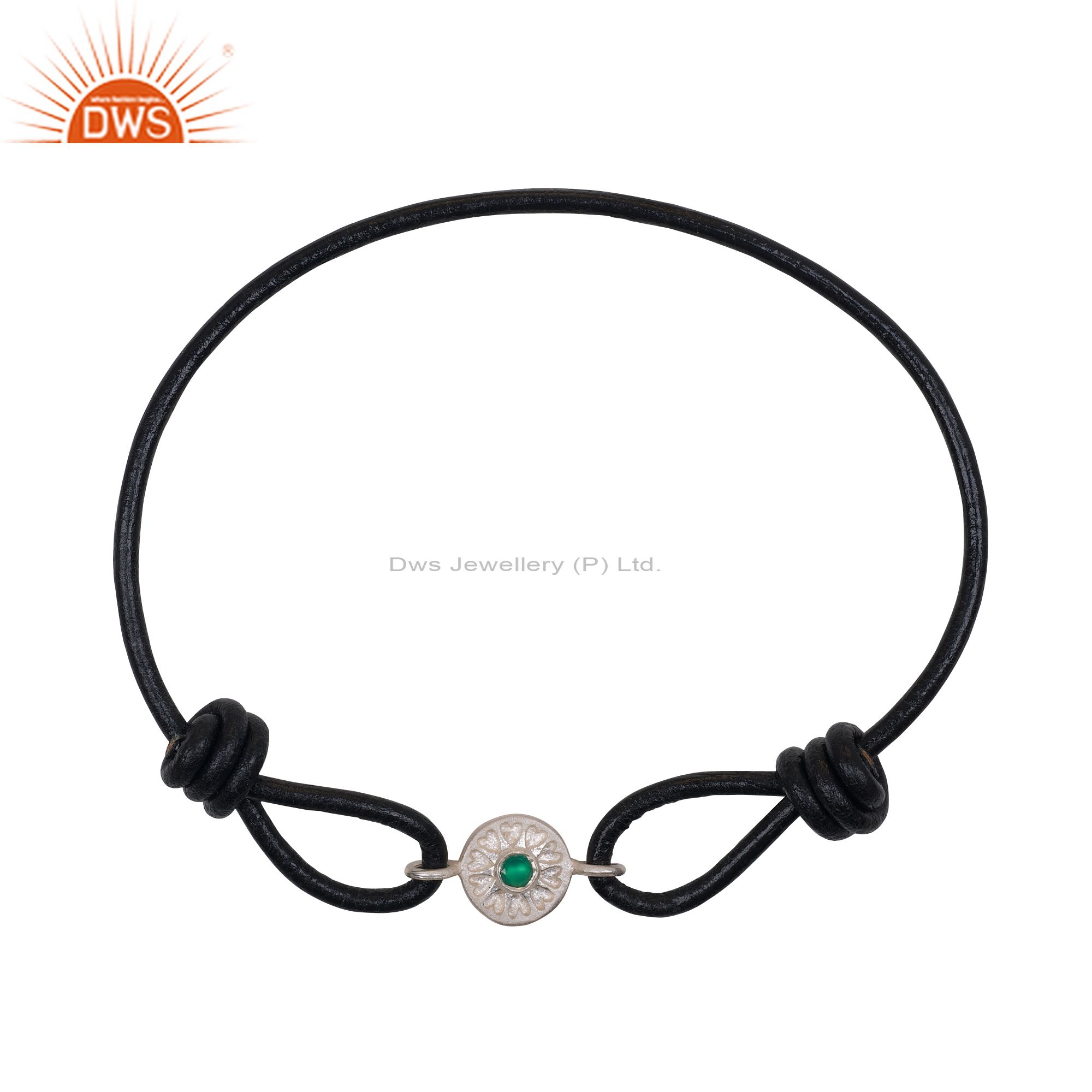 925 sterling silver green onyx black cord macrame fashion bracelet jewelry