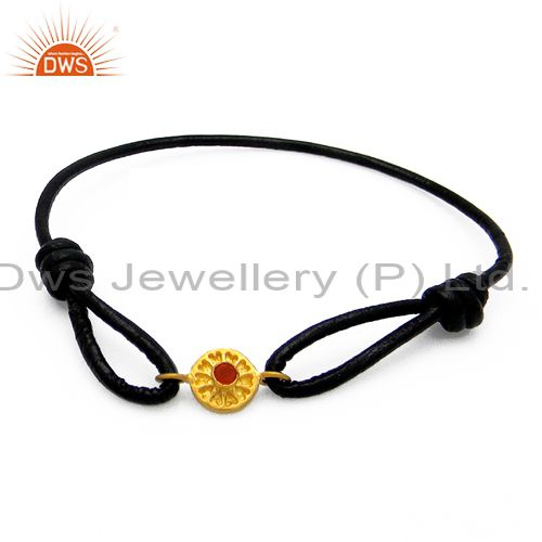 18k yellow gold plated sterling silver red onyx cord macrame fashion bracelet