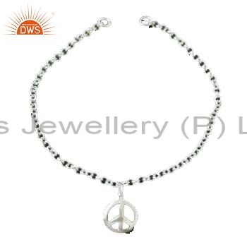 Solid 925 sterling silver rope chain womens fashion bracelet with peace charms