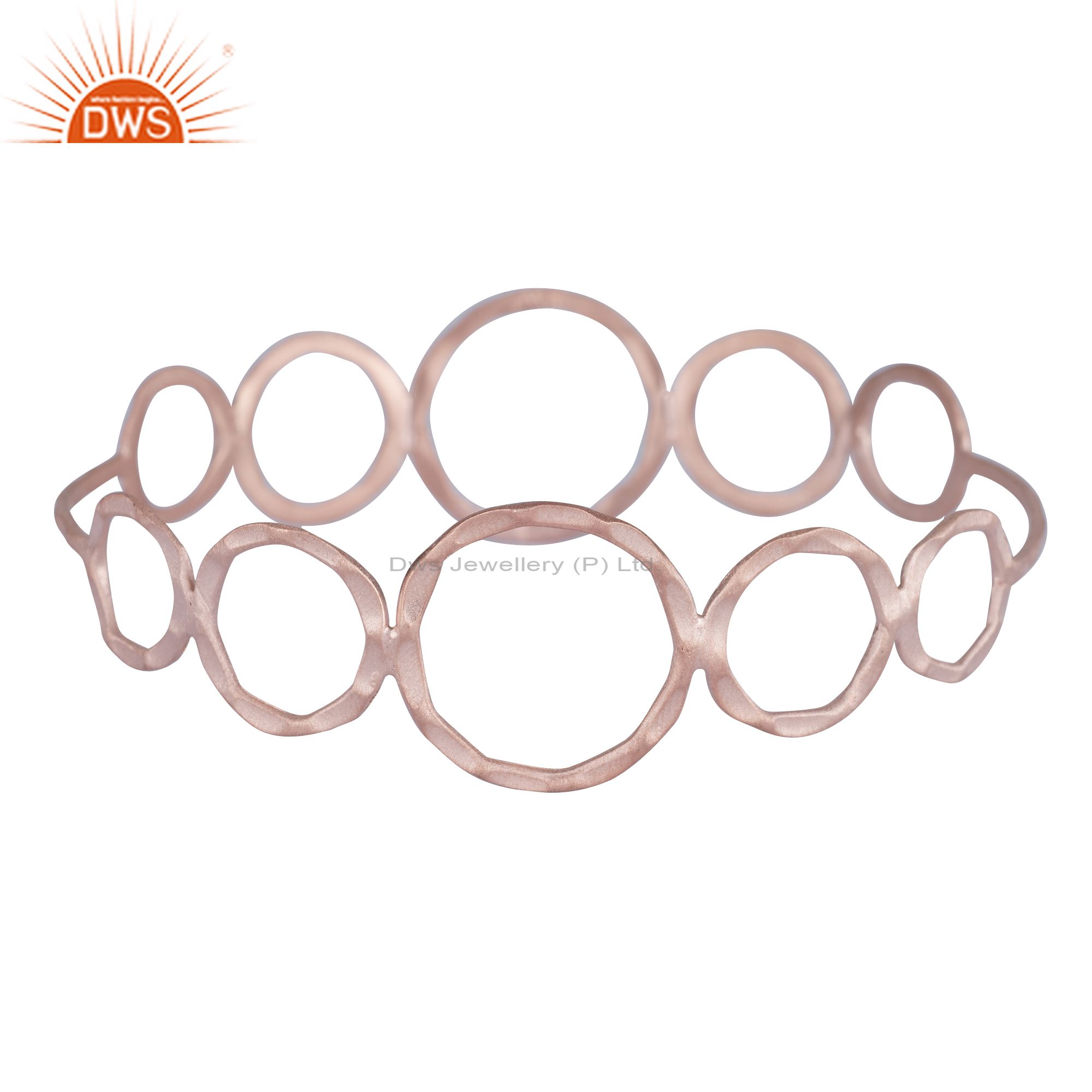 18k rose gold plated sterling silver hammered open circle bangle