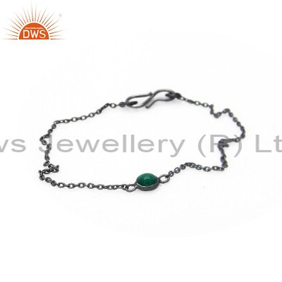 Handcrafted oxidized solid sterling silver smoky quartz gemstone chain bracelet