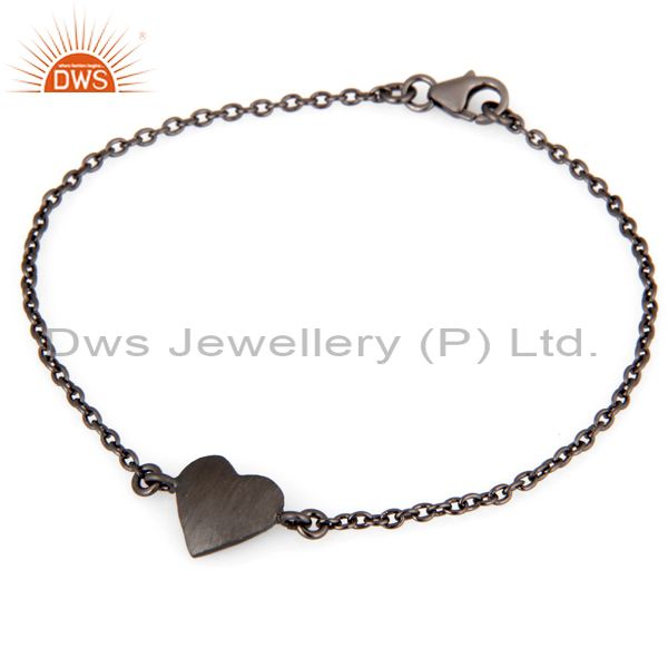 Oxidized sterling silver heart charms link charms bracelet with lobster lock