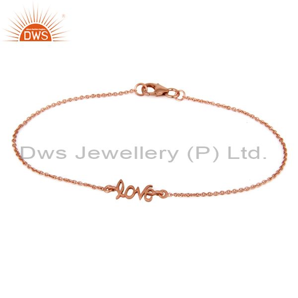 18k rose gold plated sterling silver cursive style love word chain bracelet
