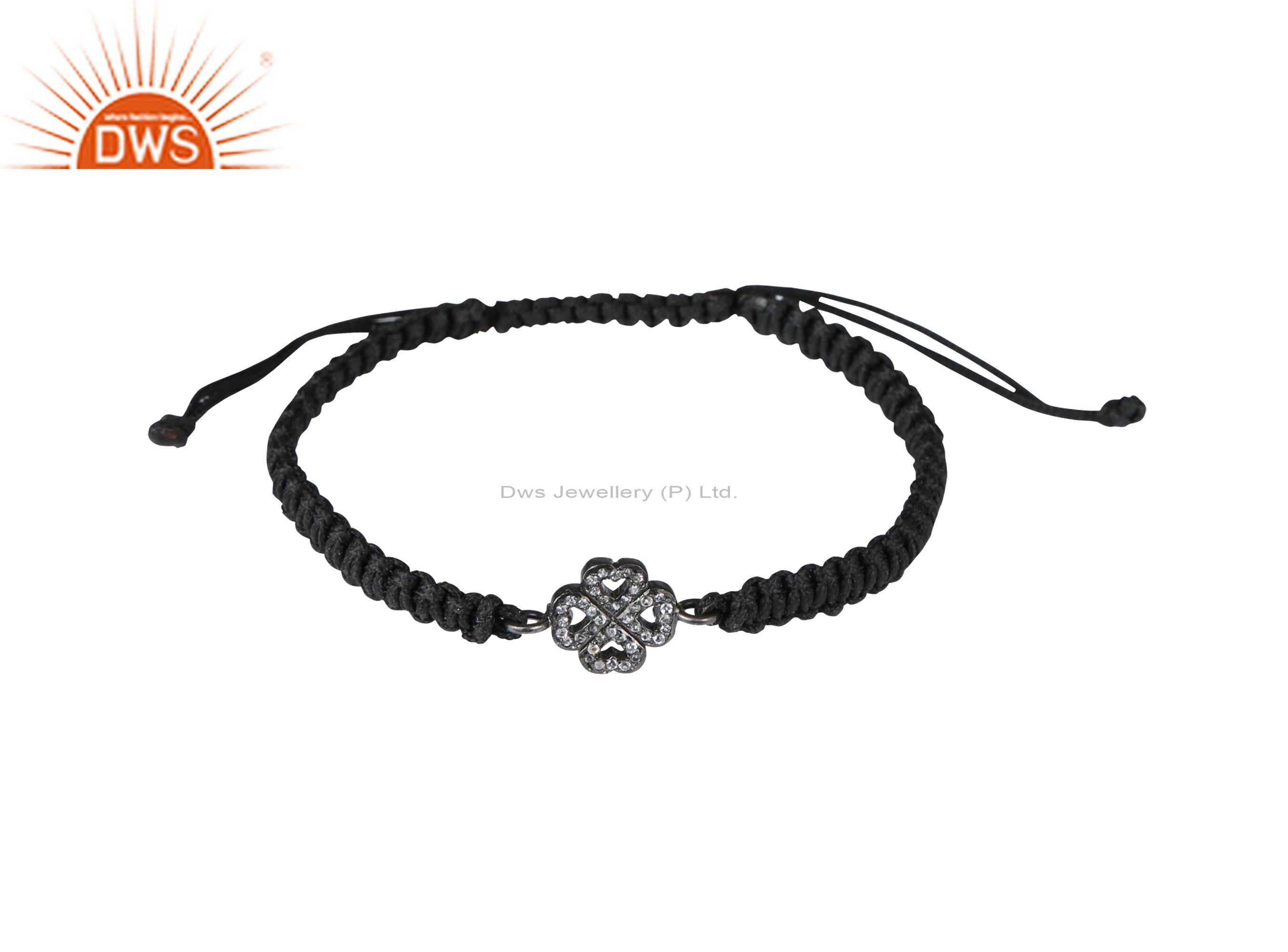Oxidized sterling silver heart charms black macrame adjustable bracelet jewelry
