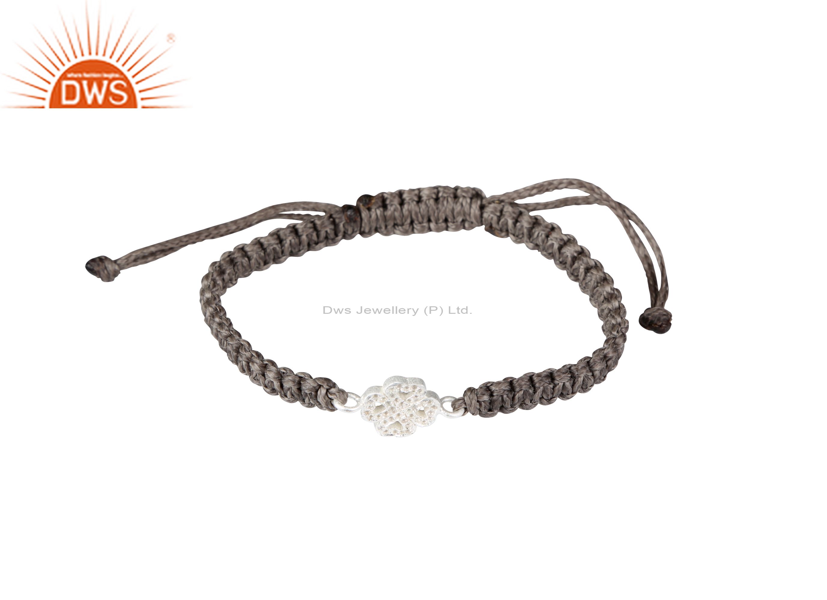 925 sterling silver heart charms gray macrame adjustable bracelet jewelry
