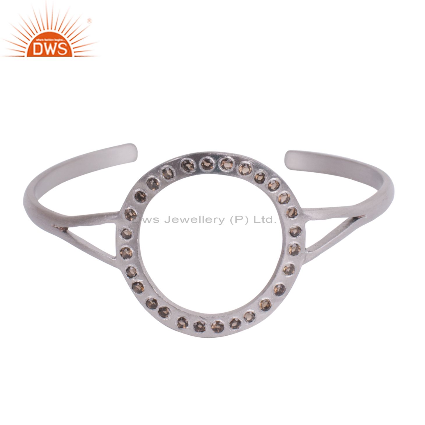 Handmade oxidized sterling silver smoky quartz gemstone fashion cuff bracelet