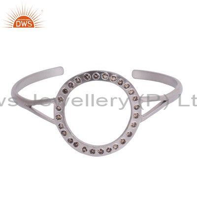 Handmade sterling silver smoky quartz gemstone fashion cuff bracelet jewelry