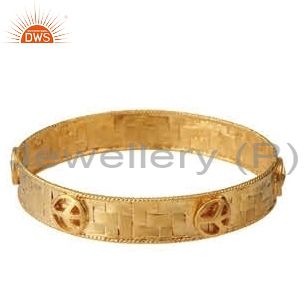 18k yellow gold plated 925 sterling women pattern designer bangle