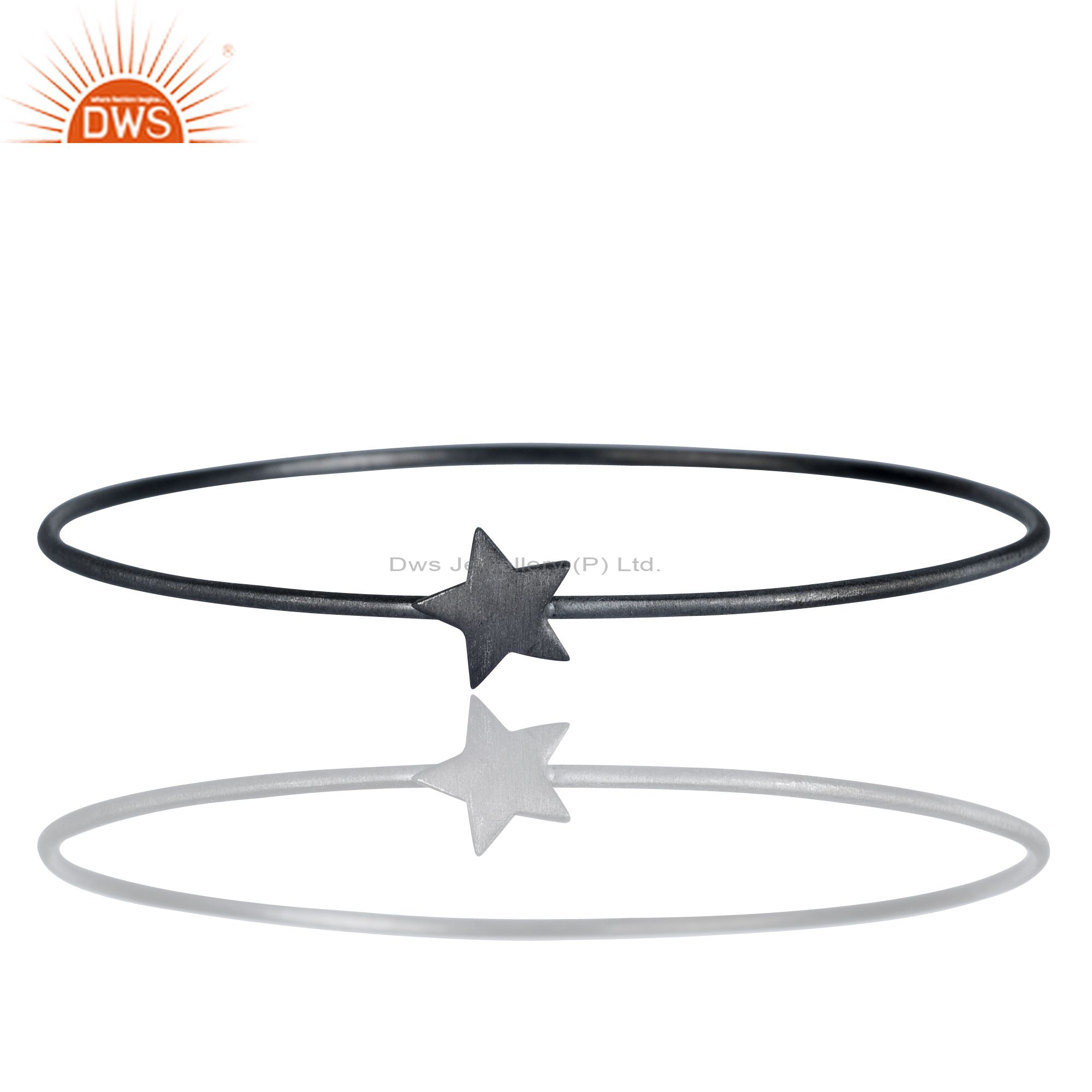 Black rhodium on sterling silver star sign simple stacking bangle