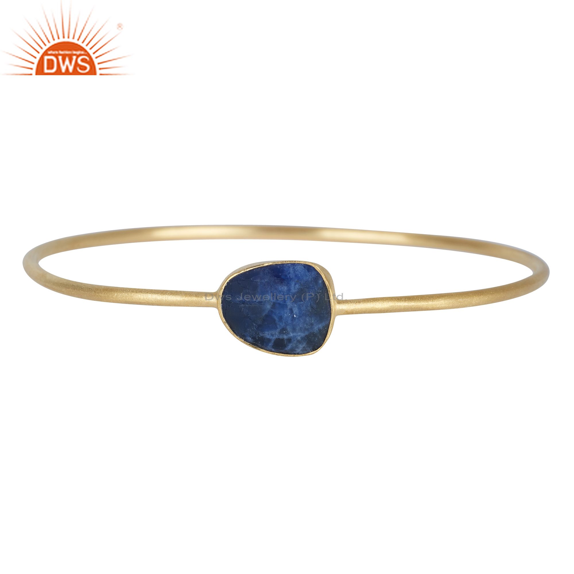 18k yellow gold on 925 silver dyed blue sapphire stackable bangle