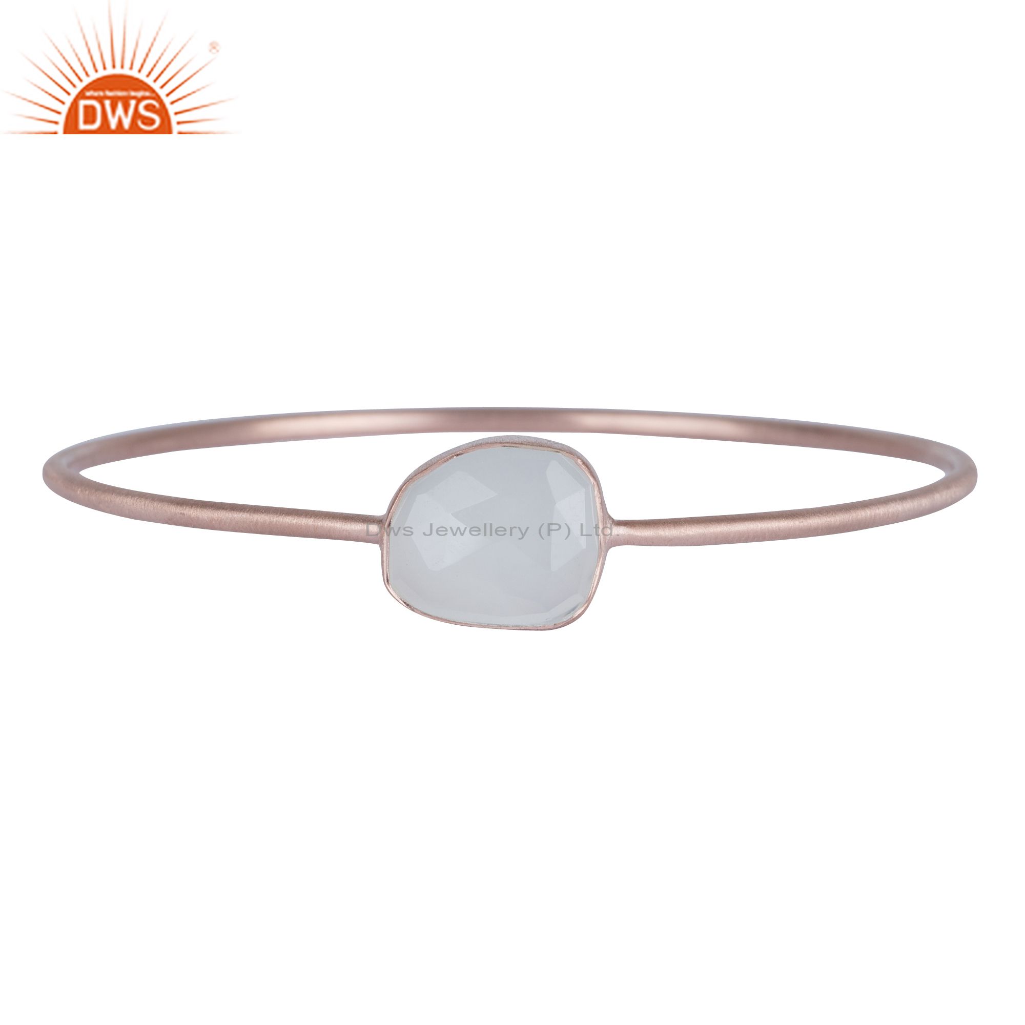 18k rose gold over 925 sterling white chalcedony stackable bangle