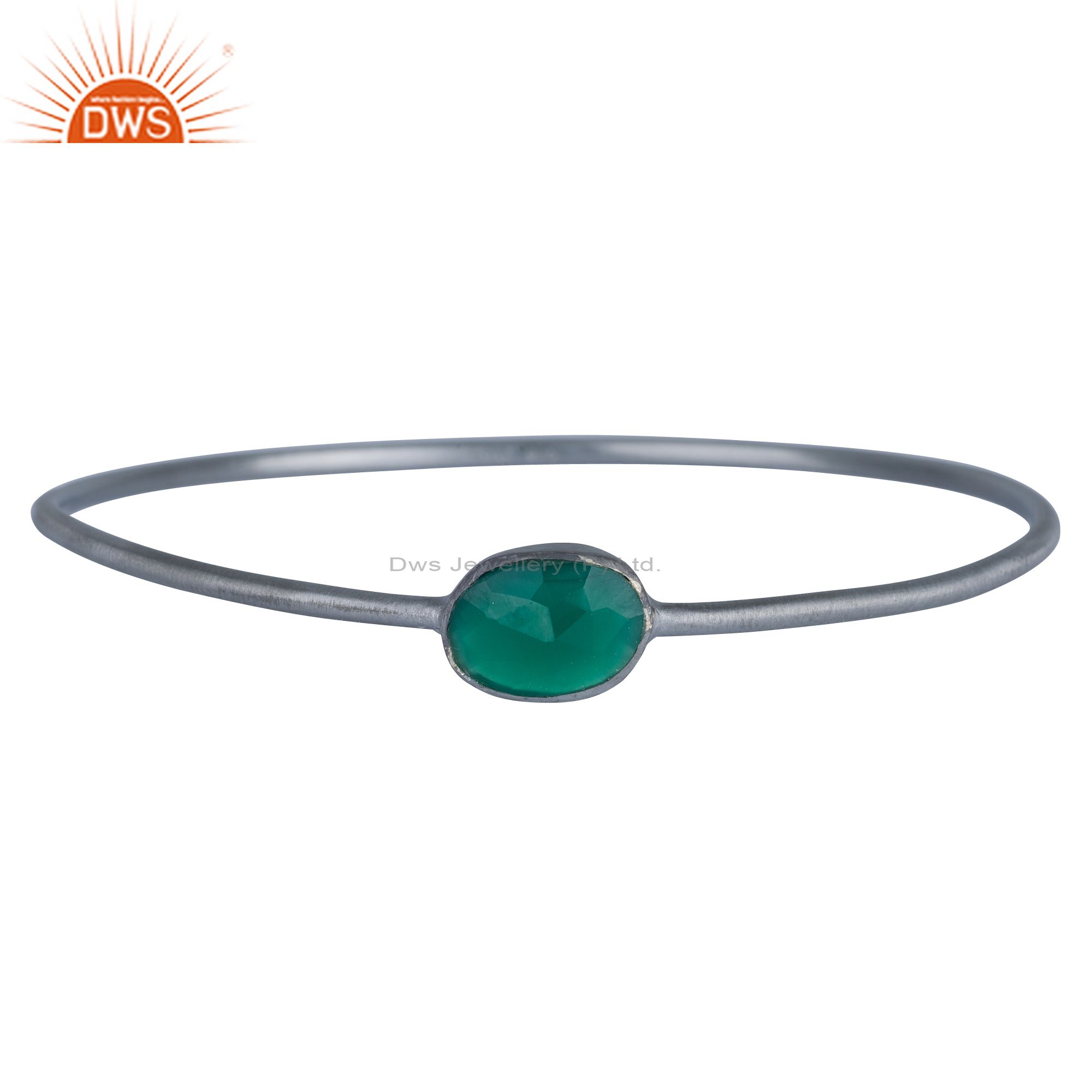 Handmade 925 silveroxidized green onyx gemstone stackable bangle