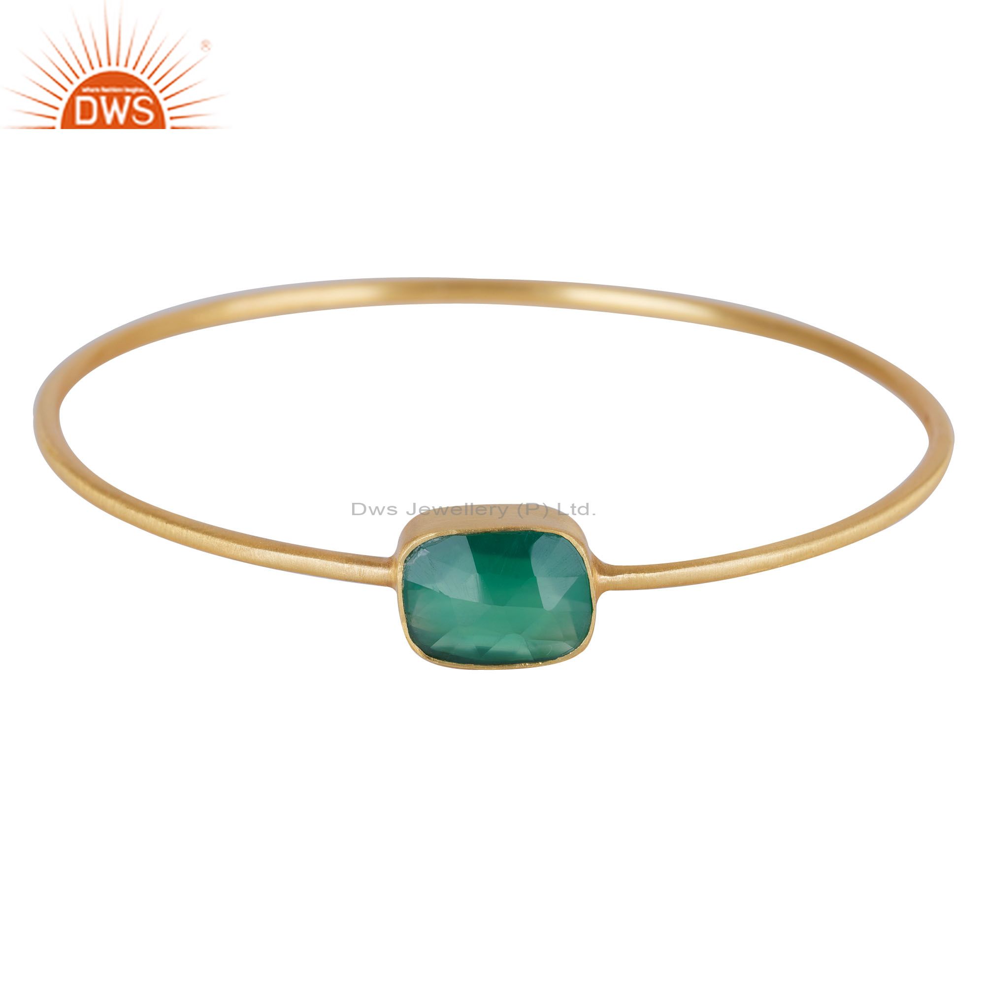 18k yellow gold over sterling silver green onyx sleek bangle