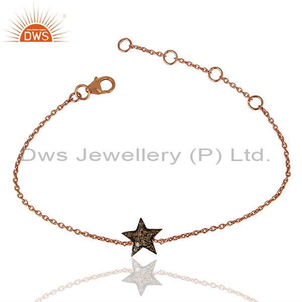 Star design pave diamond silver chain bracelet jewelry supplier