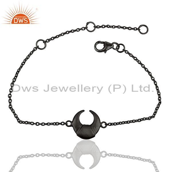 The crescent moon 92.5 sterling silver black rhodium plated chain bracelet