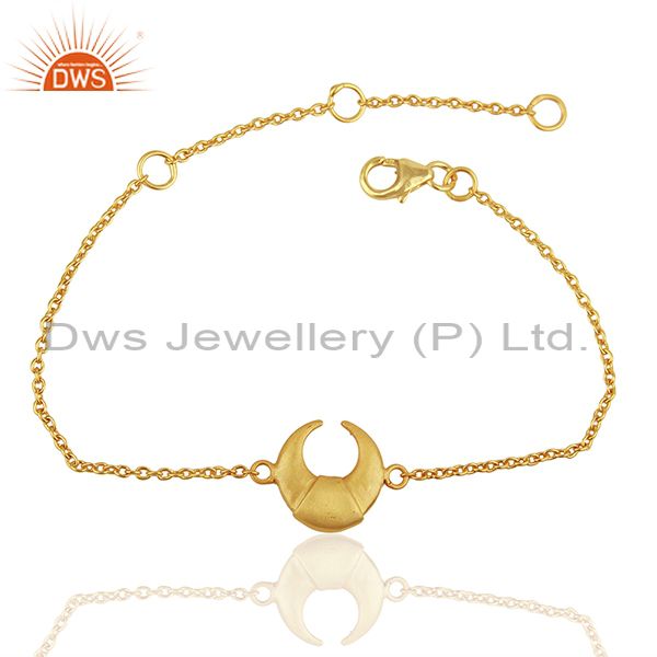 Moon design charm 92.5 sterling silver gold plated chain and link bracelet