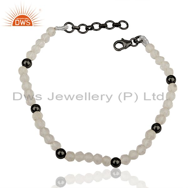 Black 925 silver beads and crystal quartz beaded bracelet manufacturer