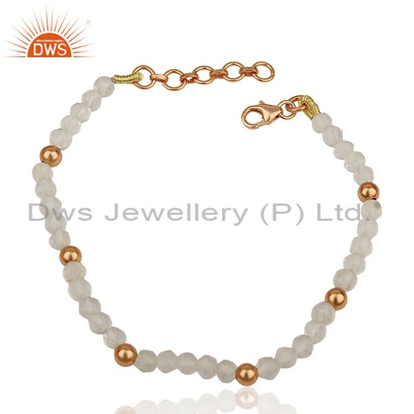Rose gold plated round 925 silver beaded gemstone bracelet suppliers