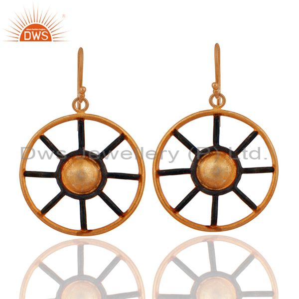 24k GOld Vermiel Sterling Silver Handmade Designer "Ship Wheel" Dangle Earrings