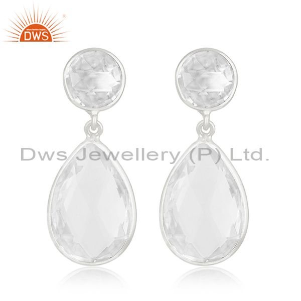 Clear Crystal Quartz 925 Sterling Silver Dangle Earring Manufacturer of Jewelry