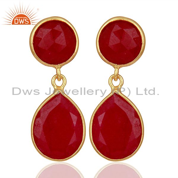Red Gemstone Gold Plated 925 Silver Drop Earrings Manufacturers