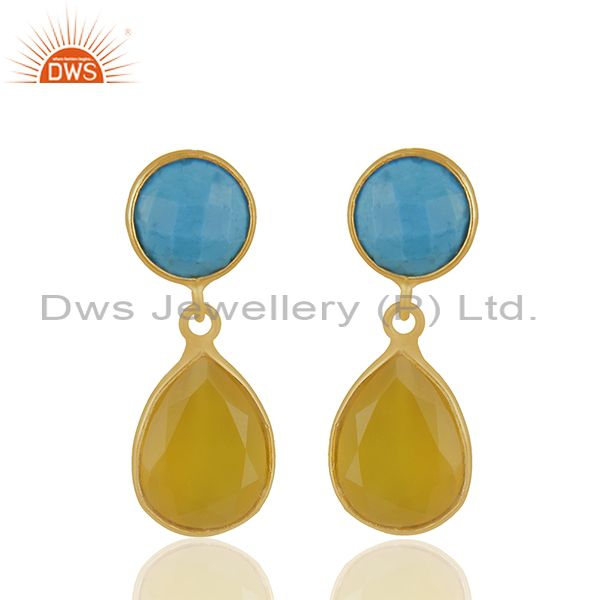 Turquoise and Yellow Chalcedony Gemstone 925 Silver Earrings Wholesale