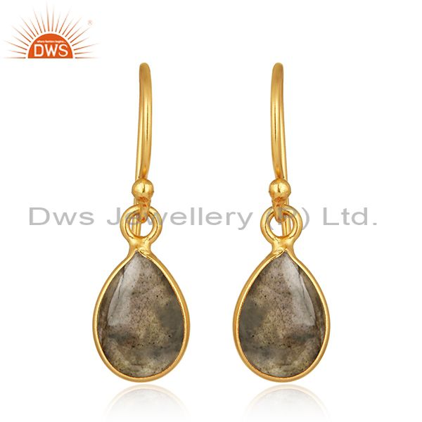 Natural Labradorite Gemstone Gold Plated 925 Silver Simple Drop Earring Supplier