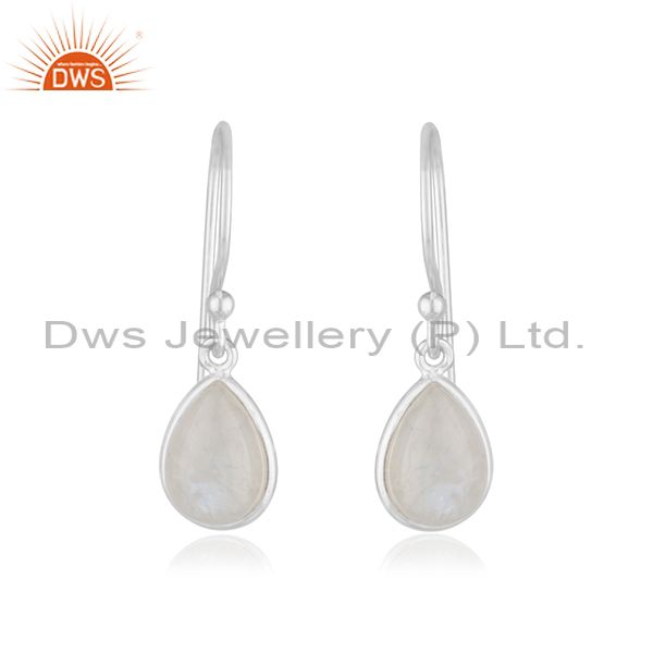 Rainbow Moonstone Sterling Silver Simple Drop Earrings Manufacturer India