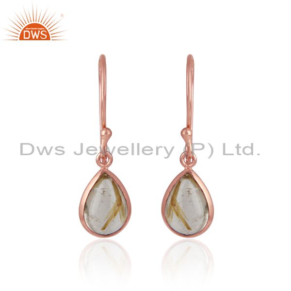 Drop dangle in rose gold on silver 925 with golden rutile