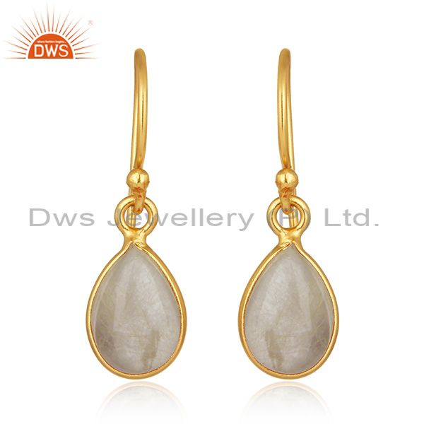 Golden Rutile Gemstone 925 Silver Gold Plated Drop Earrings Manufacturers