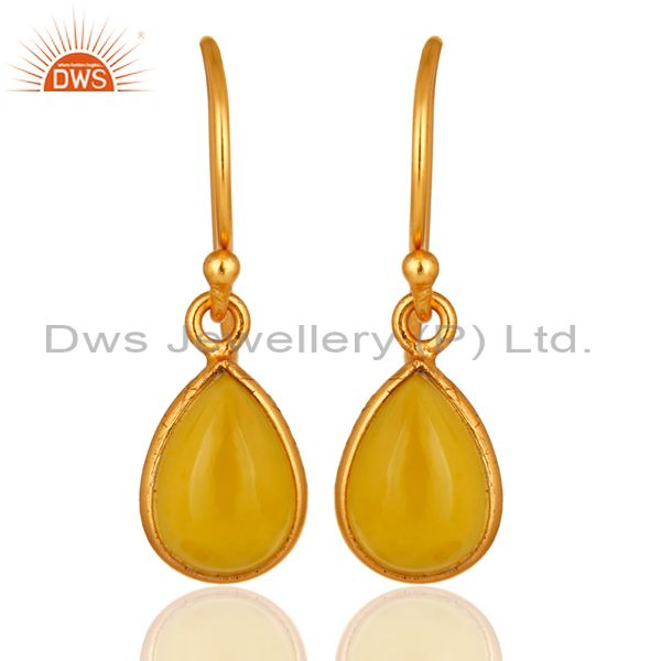 Yellow Moonstone Gold Plated Sterling Silver Bezel Set Gemstone Drop Earrings