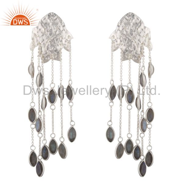 Handmade Solid Sterling Silver Labradorite Gemstone Chain Chandelier Earrings