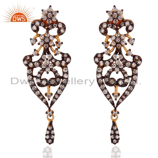 Ultimate Cubic Zirconia Bridal Fashion Dangle Earrings in 24k Yellow Gold Plated