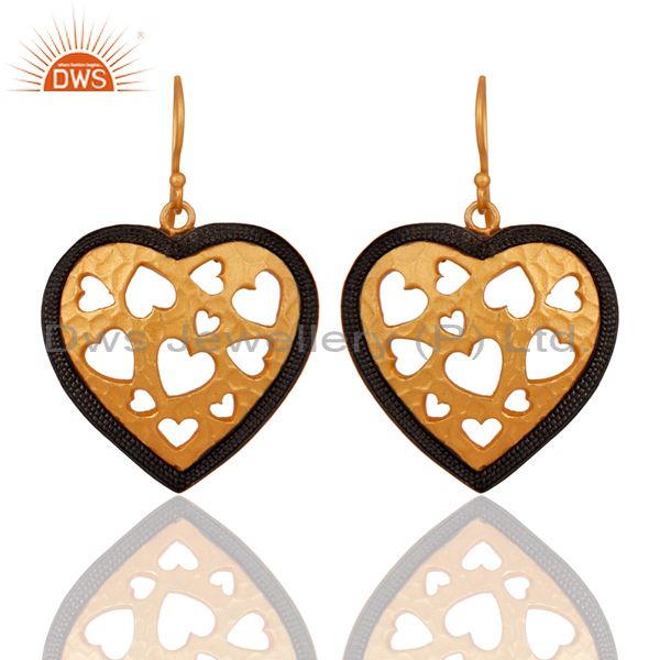 Handmade Designer 925 Gold Plated Heart Shaped Dangle Brass Earrings