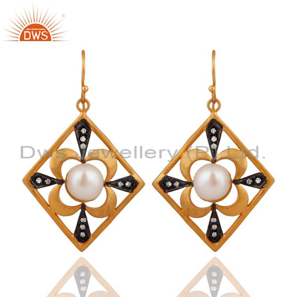 Handmade Natural Pearl Desinger Bridal Fashion Dangle Earrings With Gold Plated