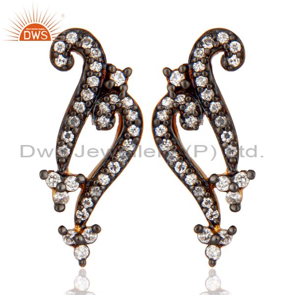 18k Yellow Gold Plated White Cubic Zirconia Designer Fashion Post Stud Earrings