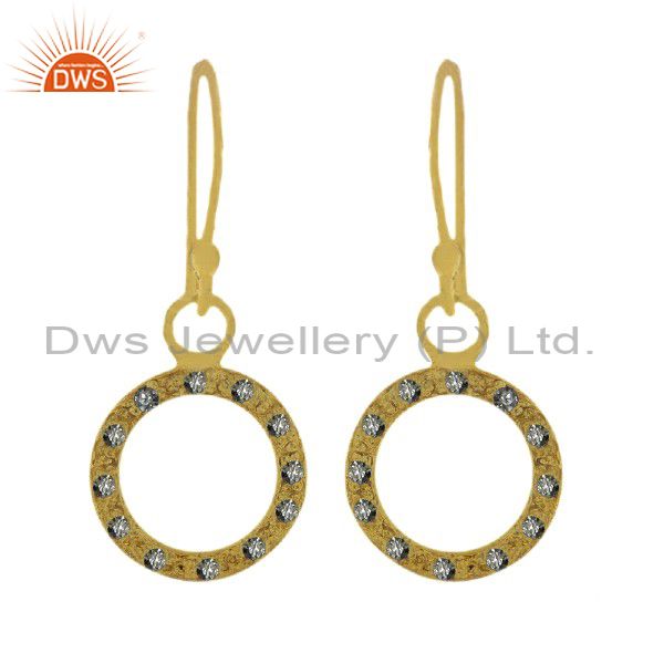 22K Yellow Gold Plated Sterling Silver Cubic Zirconia Open Circle Drop Earrings