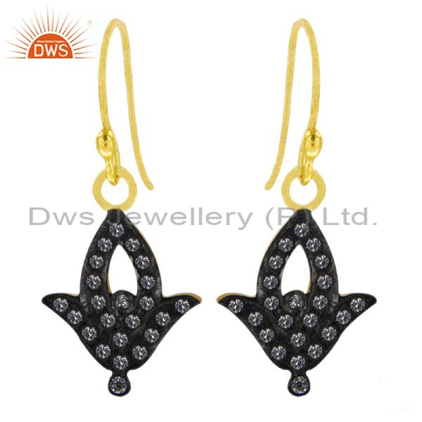 Oxidized 18K Gold Plated Sterling Silver Cubic Zirconia Fashion Drop Earrings