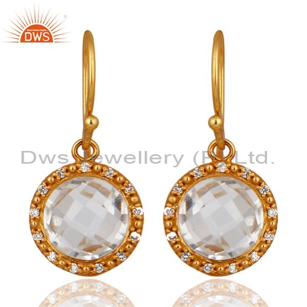 Natural Quartz Crystal 925 Sterling Silver Hook Earrings Cubic Zirconia Jewelry