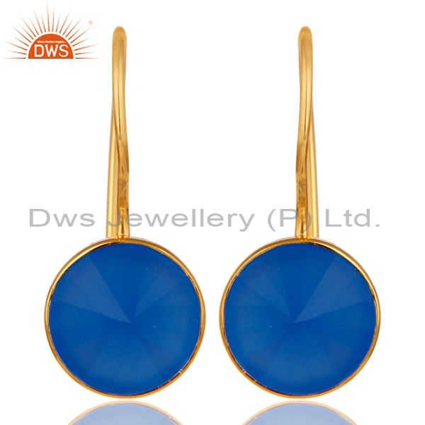 18K Yellow Gold Plated Blue Chalcedony Pyramid Earring Sterling Silver Earring