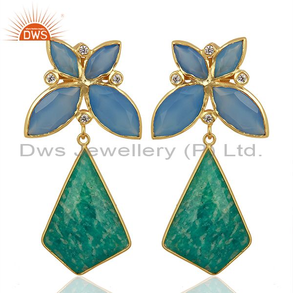 Designer Amazonite Gemstone Gold Plated Brass Fashion Earring Supplier